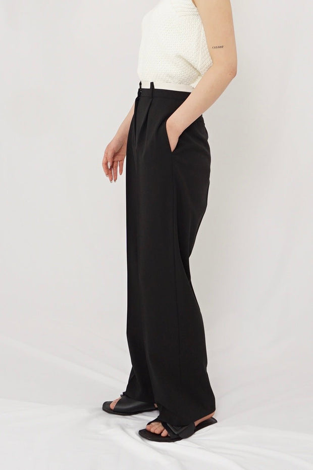 Double waist belt pants - Black - CISLYS