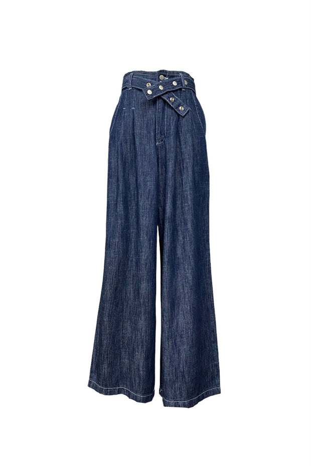 High waist belt Denim pants - Indigo - CISLYS