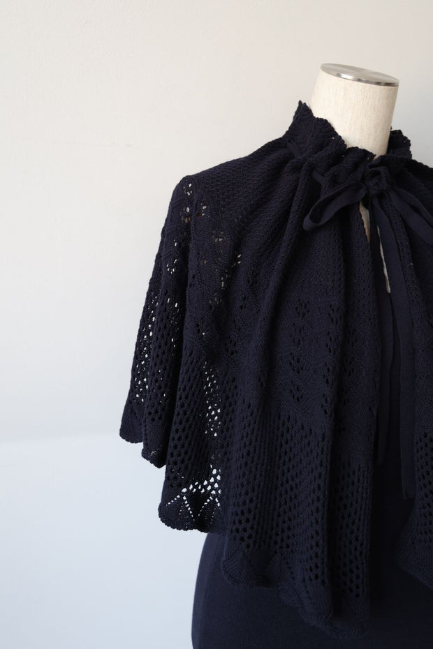 2way cape crochet knit tops - Navy - CISLYS