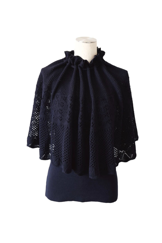 2way cape crochet knit tops - Navy - CISLYS