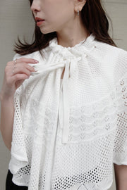 2way cape crochet knit tops - White - CISLYS