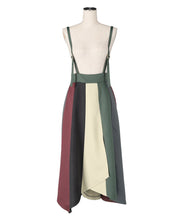 Asymmetry stripe suspender skirt - Dark green - CISLYS