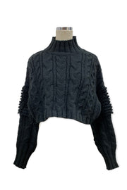 Cable & loop high-necked knit tops - Black - CISLYS