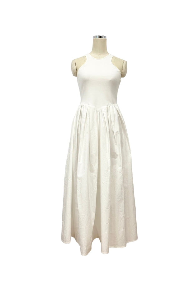 Mesh knit set docking gathered dress - off white – CISLYS