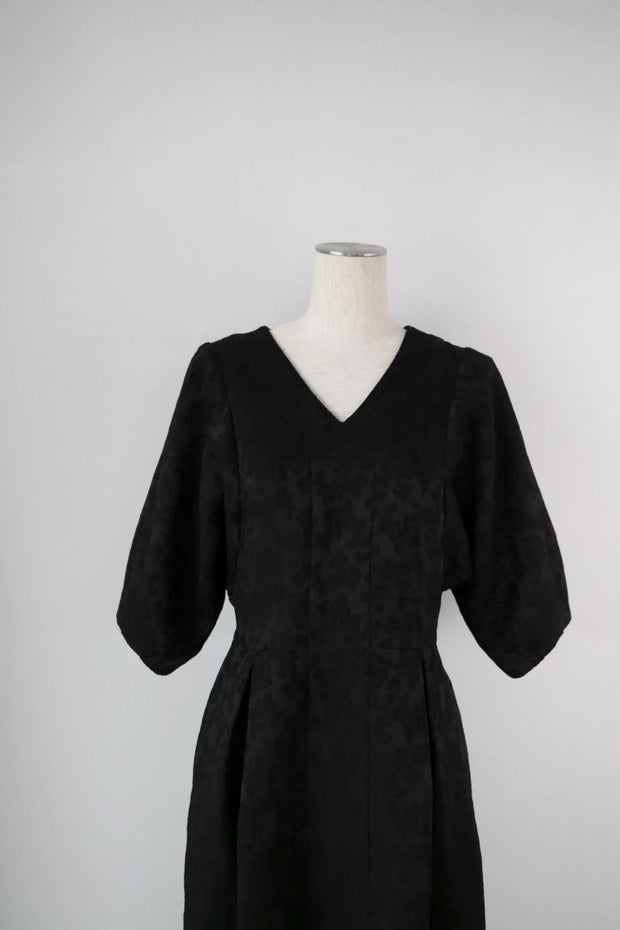 Puff sleeve jacquard dress - Black - CISLYS