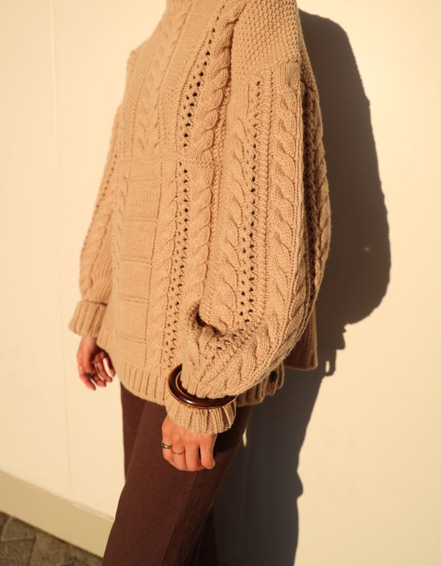 Solid cable color knit tops - Beige - CISLYS
