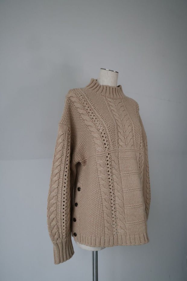 Solid cable color knit tops - Beige - CISLYS
