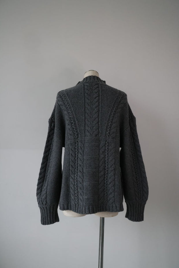 Solid cable color knit tops - Gray - CISLYS