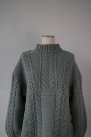 Solid cable color knit tops - Mint - CISLYS