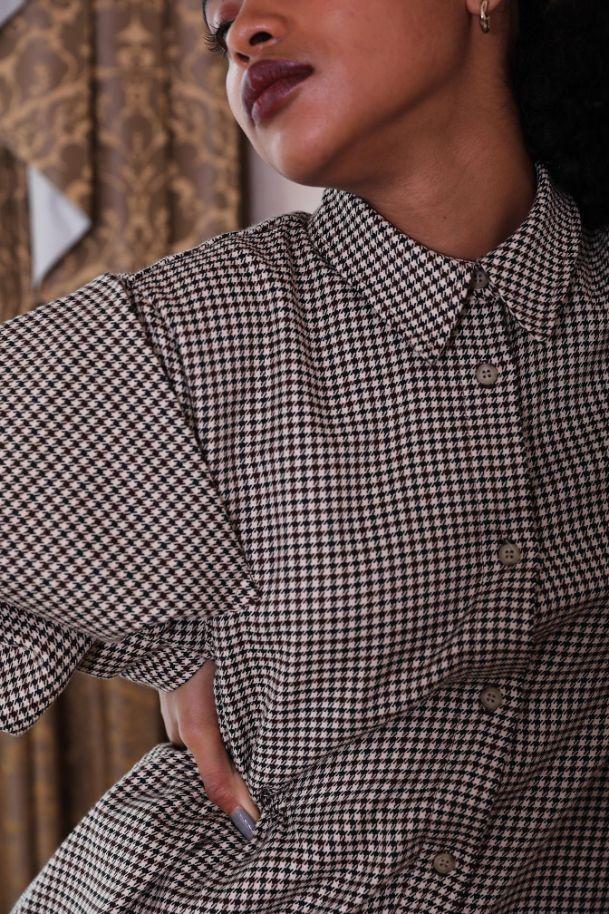 tuck sleeve asymmetry shirt dress - BRN mulch - CISLYS