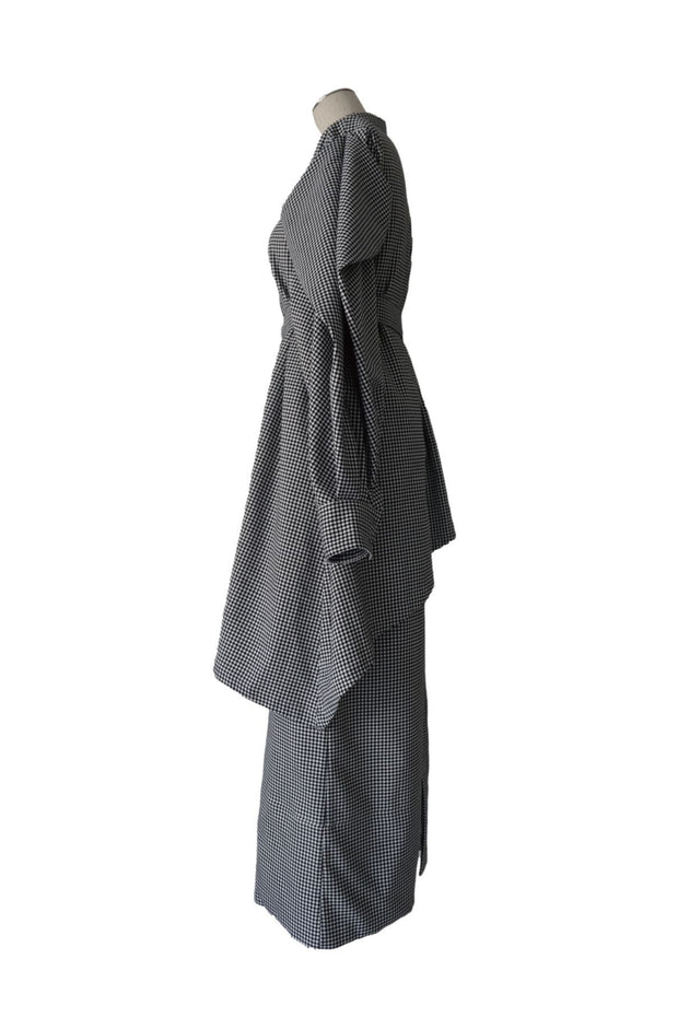 Tuck sleeve asymmetry shirt dress - ロングワンピース